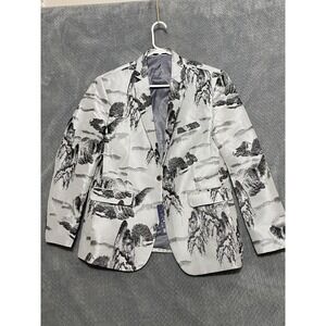 Fandihua Blazer Mens Large Silver Black Jacquard Metallic Sport Coat Jacket